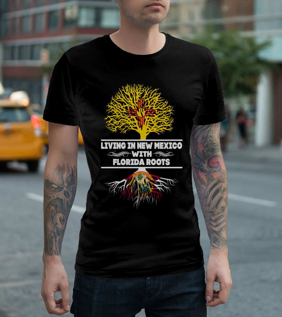 New Mexico Living with Florida Roots Zia Symbol and Tree T-Shirt
