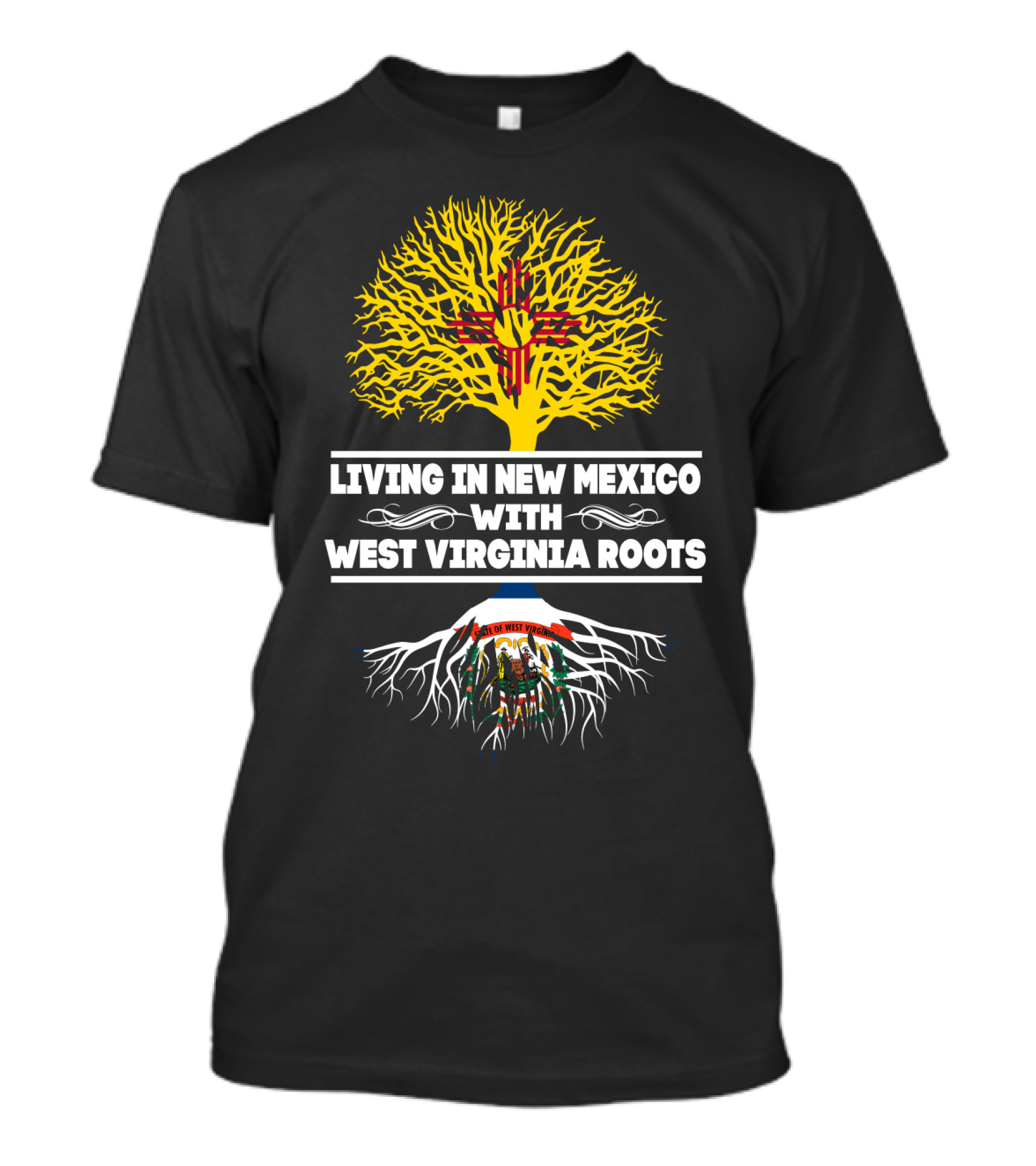 Living In New Mexico With West Virginia Roots Zia Symbol And State Seal Tree T-Shirt