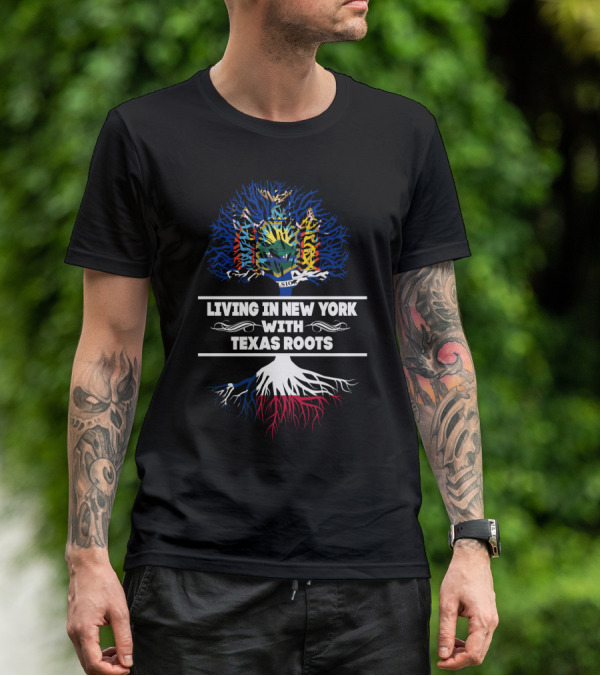 New York State Emblem Tree With Texas Lone Star Roots Connection T-Shirt