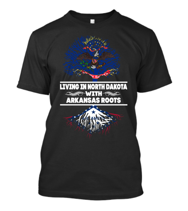 North Dakota Residency, Arkansas Heritage: State Roots Emblem With Flag Elements T-Shirt