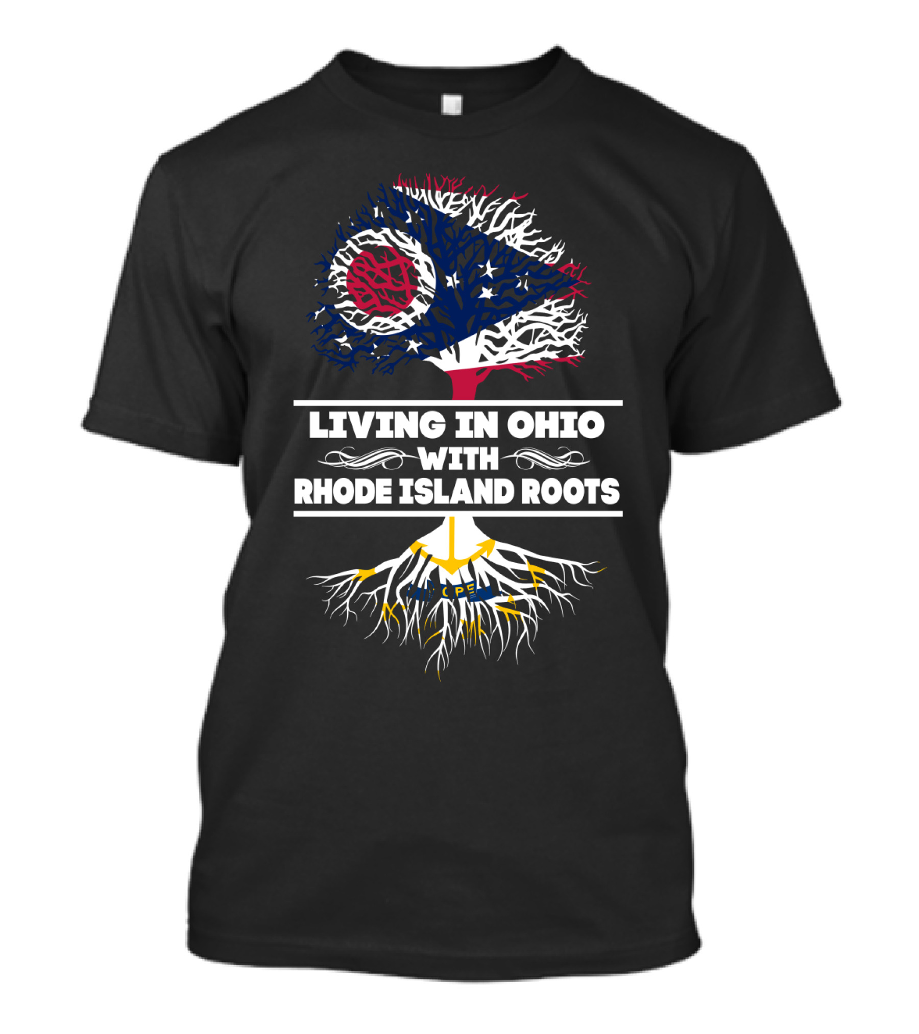 Ohio Heritage And Rhode Island Ancestry Connection With State Flag T-Shirt