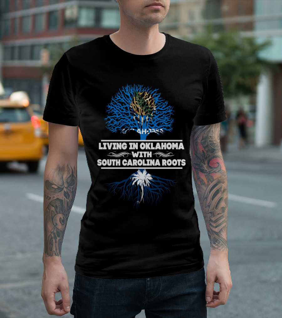 Oklahoma Residency and South Carolina Heritage Illustrated with Tree T-Shirt