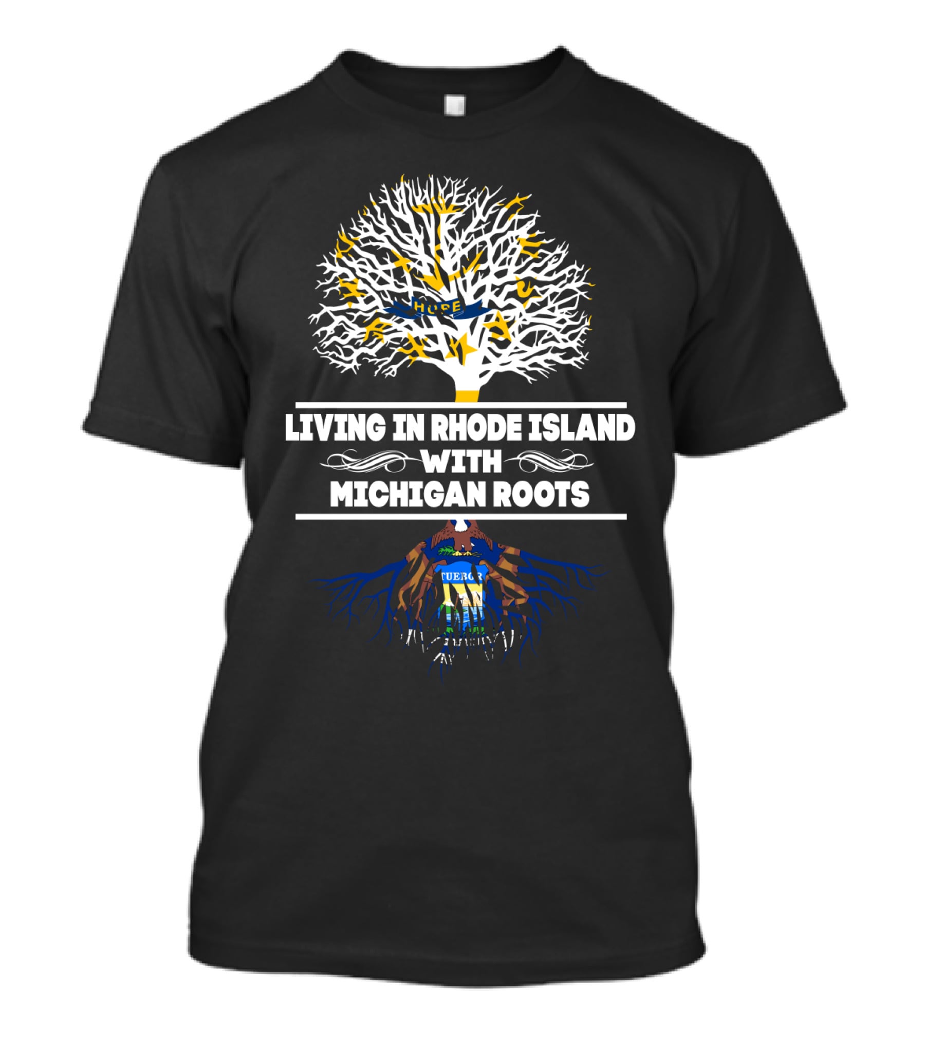 Living In Rhode Island With Deep Michigan Roots Tree T-Shirt