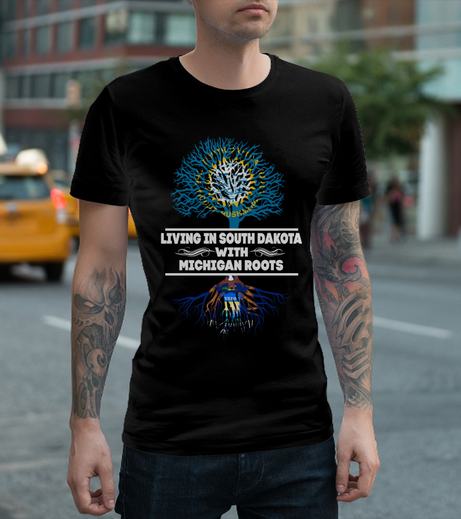 Living In South Dakota With Michigan Roots State Seal Tree T-Shirt