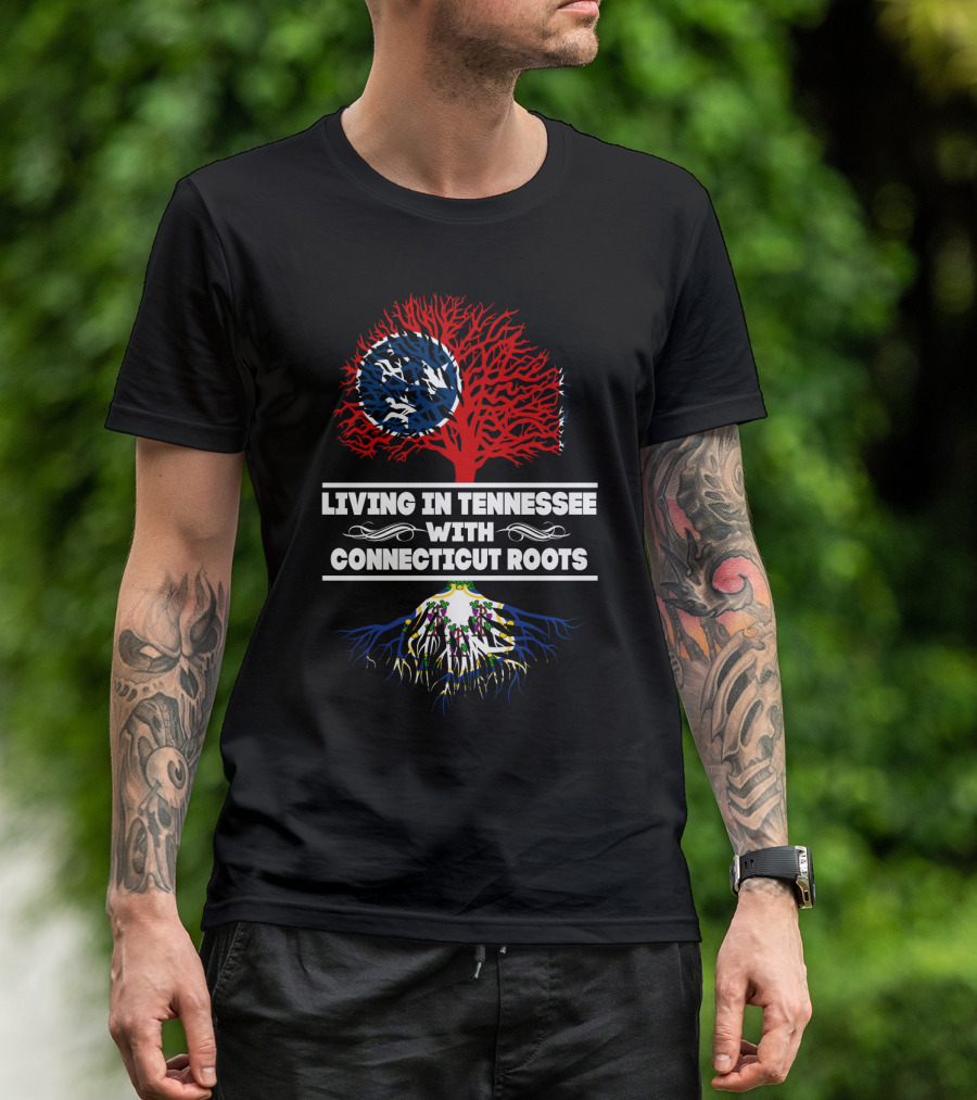 Tennessee Living Connecticut Roots Tree Design With State Flag Elements T-Shirt