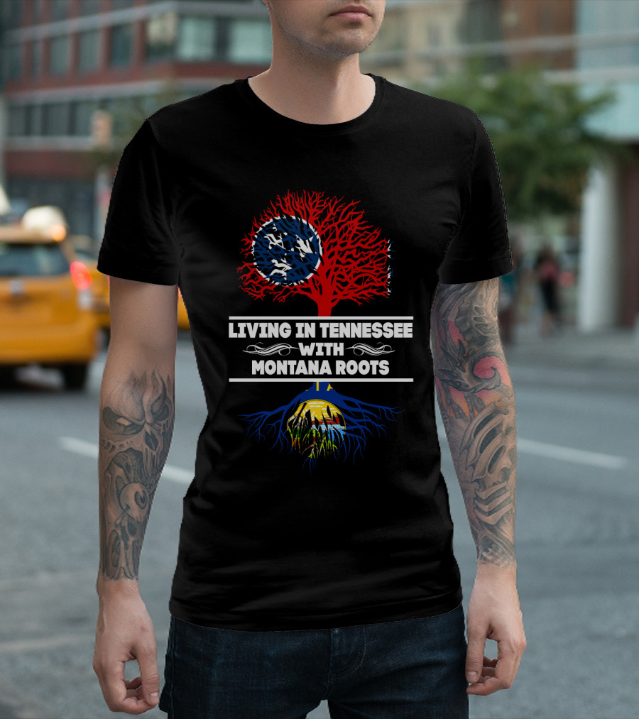 Tennessee Flag Tree with Montana Roots State Pride Connection T-Shirt