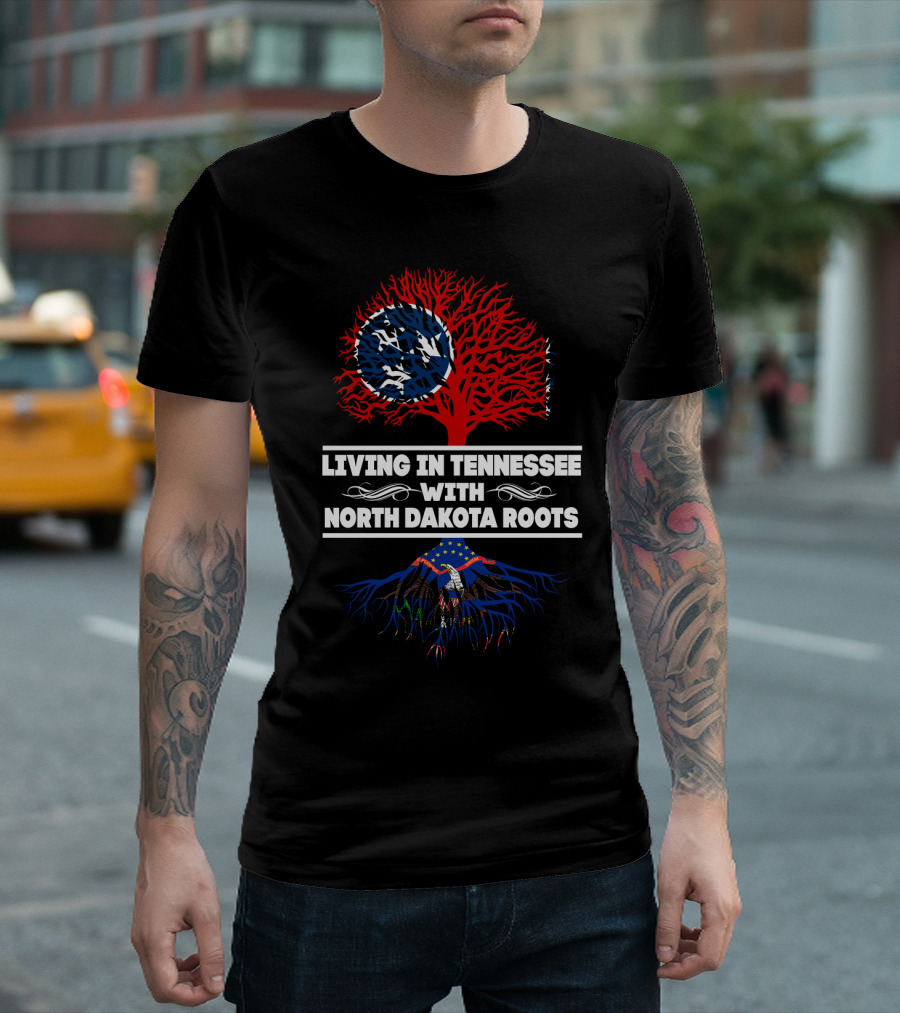Dual Heritage Pride: Tennessee Living With North Dakota Roots Featuring State Symbols T-Shirt