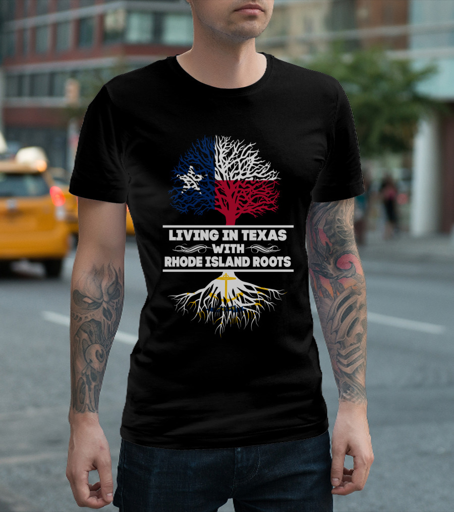 Texas And Rhode Island Heritage: Lone Star And Ocean State Tree Roots T-Shirt