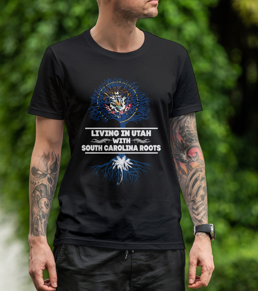 Utah State Emblem With South Carolina Palmetto Tree Roots Connection T-Shirt