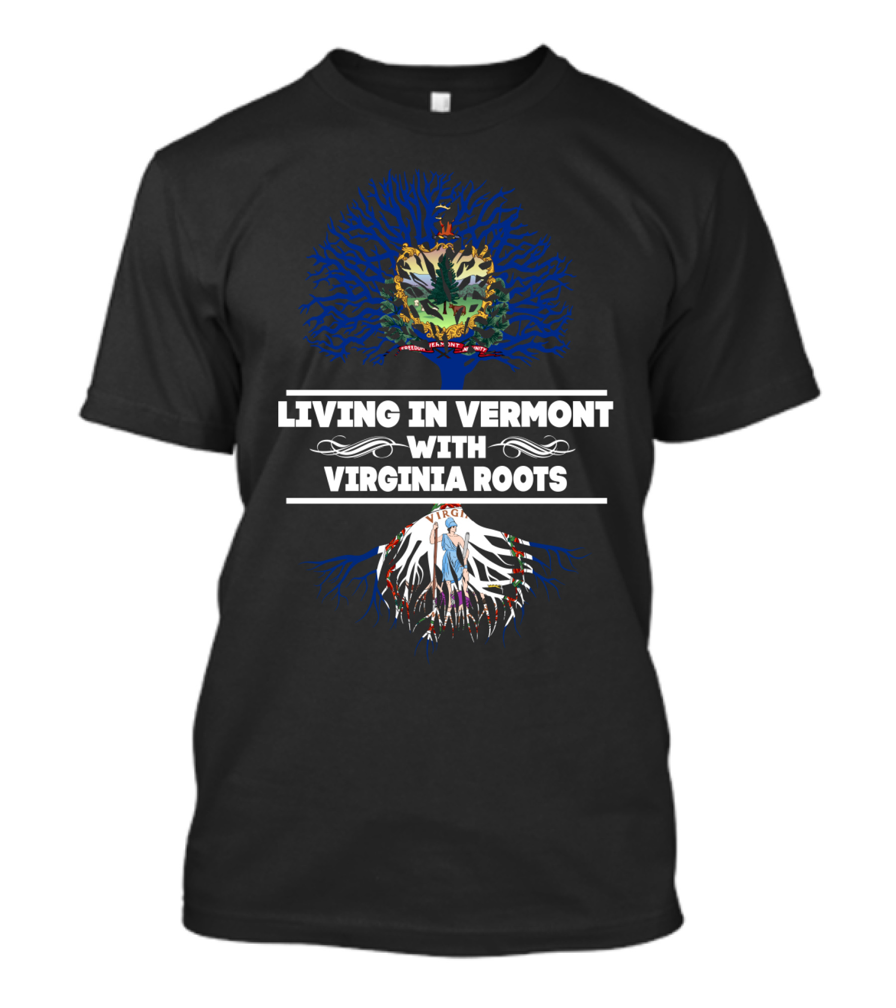 Vermont Living With Deep Virginia Heritage Featuring State Symbols And Tree T-Shirt