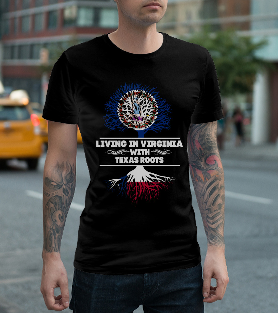 Living in Virginia with Texas Roots Virginia Seal Tree with Lone Star Roots T-Shirt