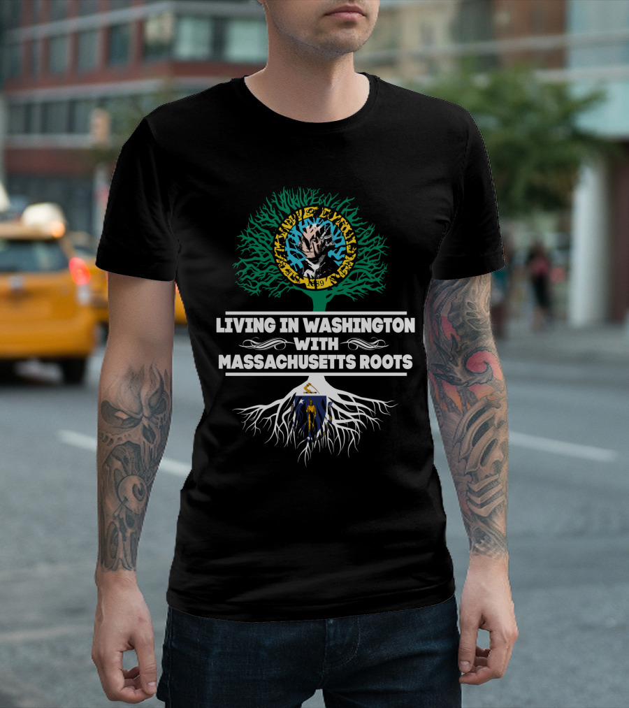 Living in Washington With Massachusetts Roots New England Revolution Patriots Logo Family Heritage T-Shirt