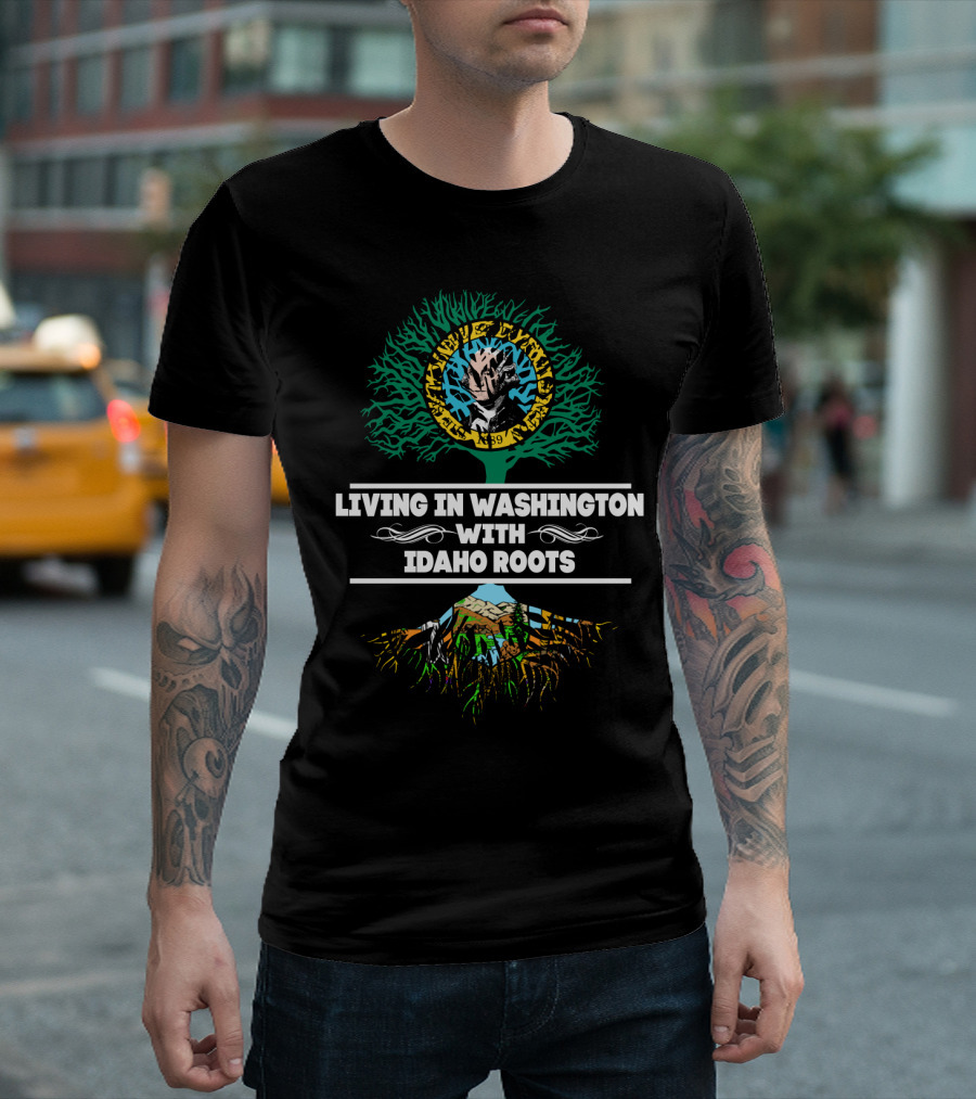 Situated in Washington Highlighting Deep Idaho Roots with Wrestling Emblem and Tree T-Shirt