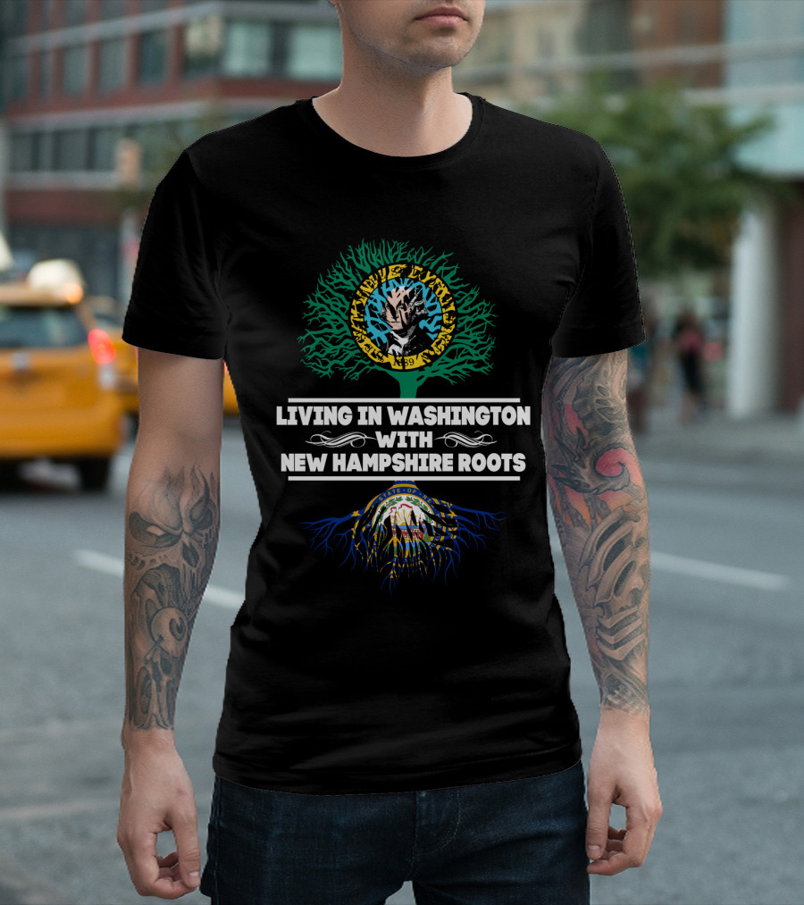 Living in Washington with New Hampshire Roots Washington State Tree and New Hampshire Seal T-Shirt