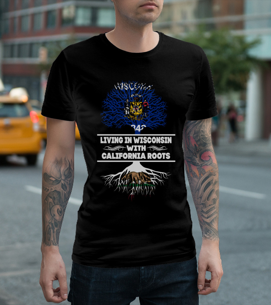 Wisconsin Proud Bear Representing California Connection Through Roots T-Shirt