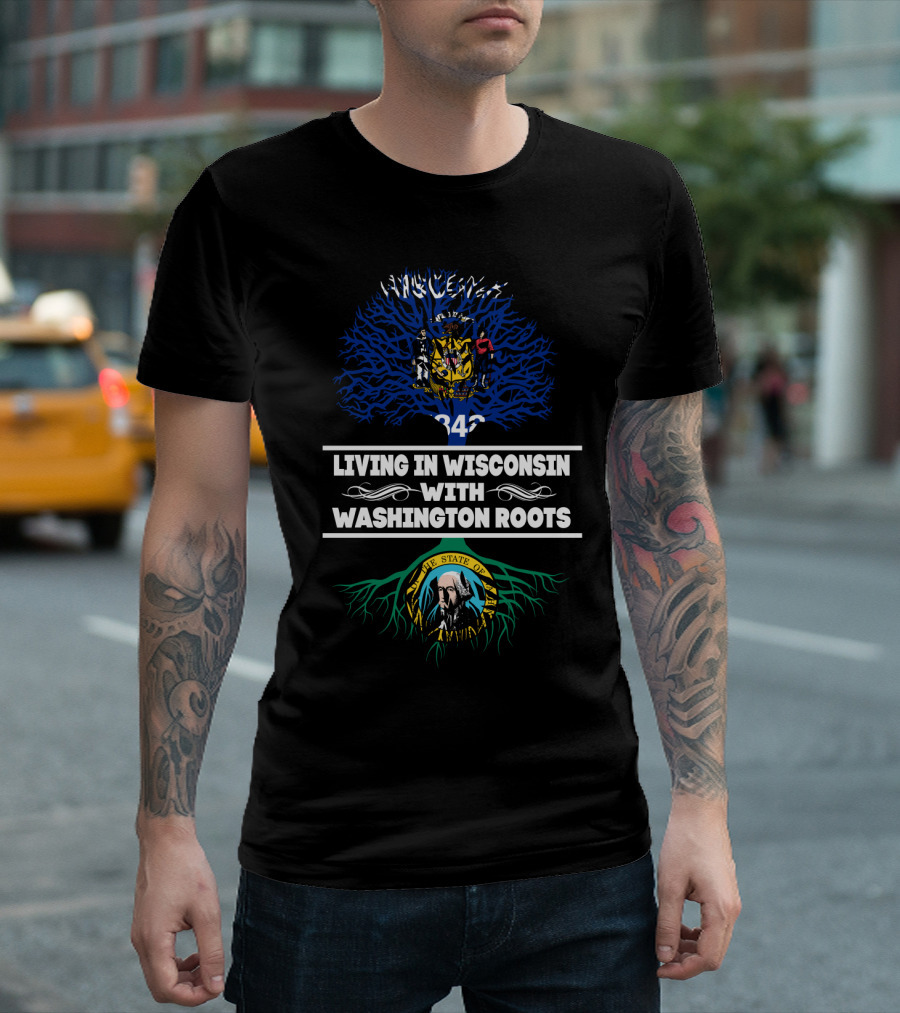 Wisconsin Heritage With Washington State Roots Emblem Featuring Tree Graphics T-Shirt