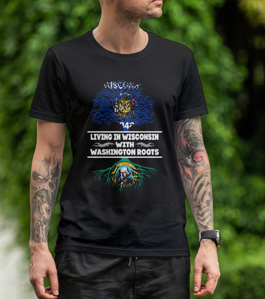 Wisconsin Heritage With Washington State Roots Emblem Featuring Tree Graphics T-Shirt