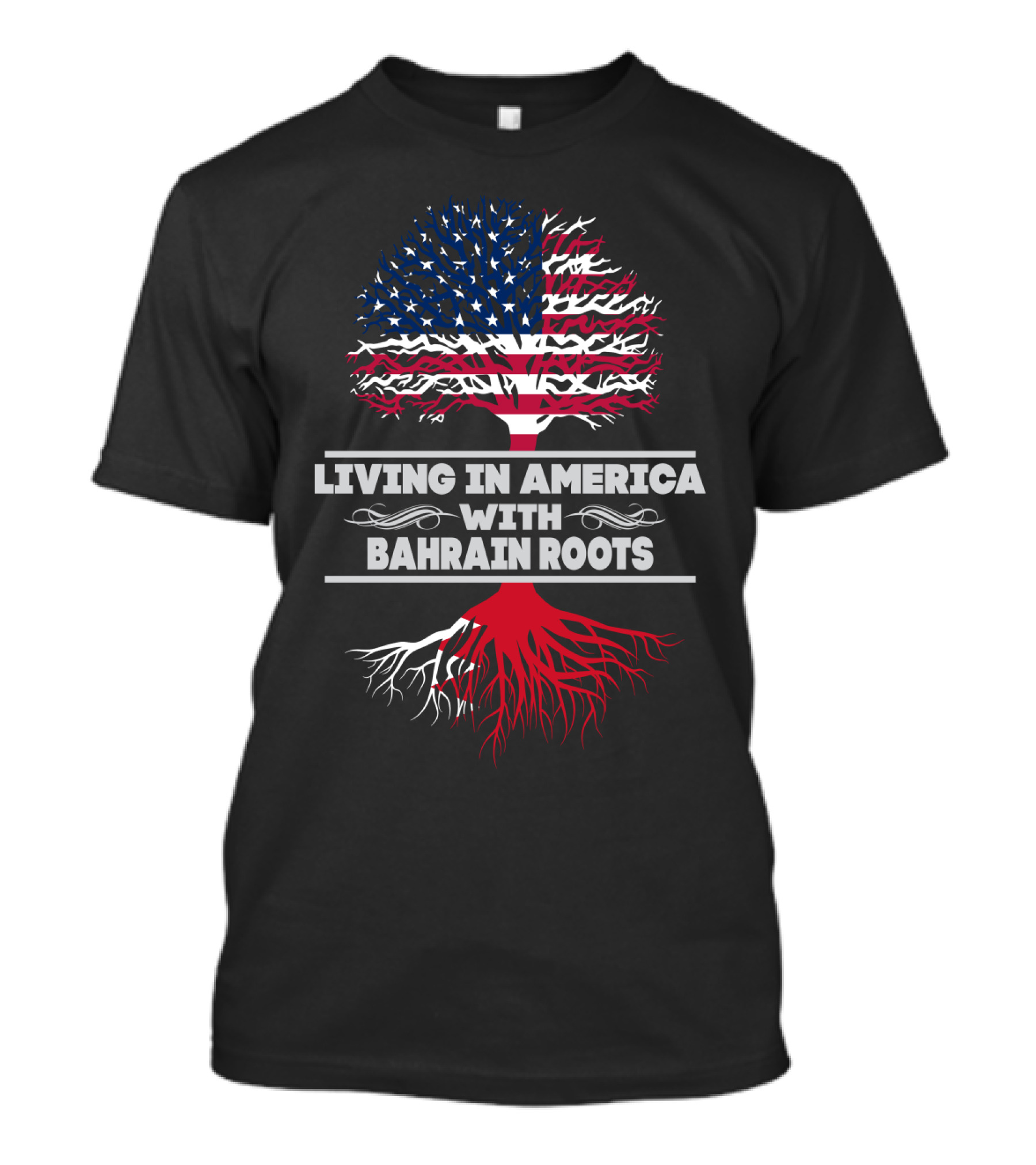 LIVING IN AMERICA WITH BAHRAIN ROOTS USA FLAG TREE T-Shirt