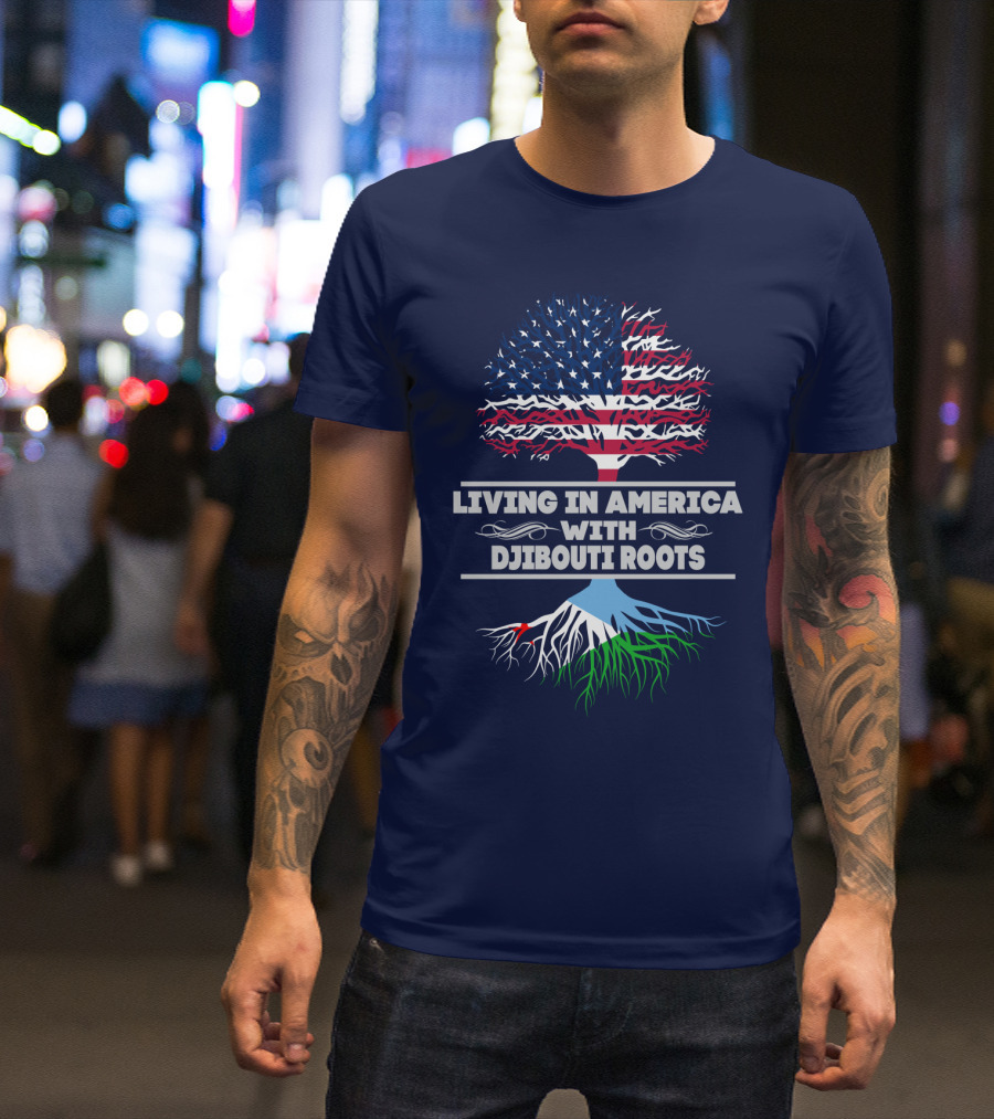 Living IN America With Djibouti Roots USA Flag Tree T-Shirt