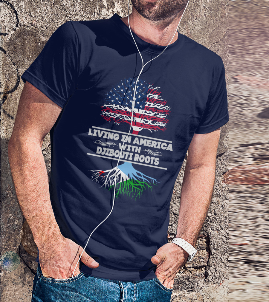 Living IN America With Djibouti Roots USA Flag Tree T-Shirt