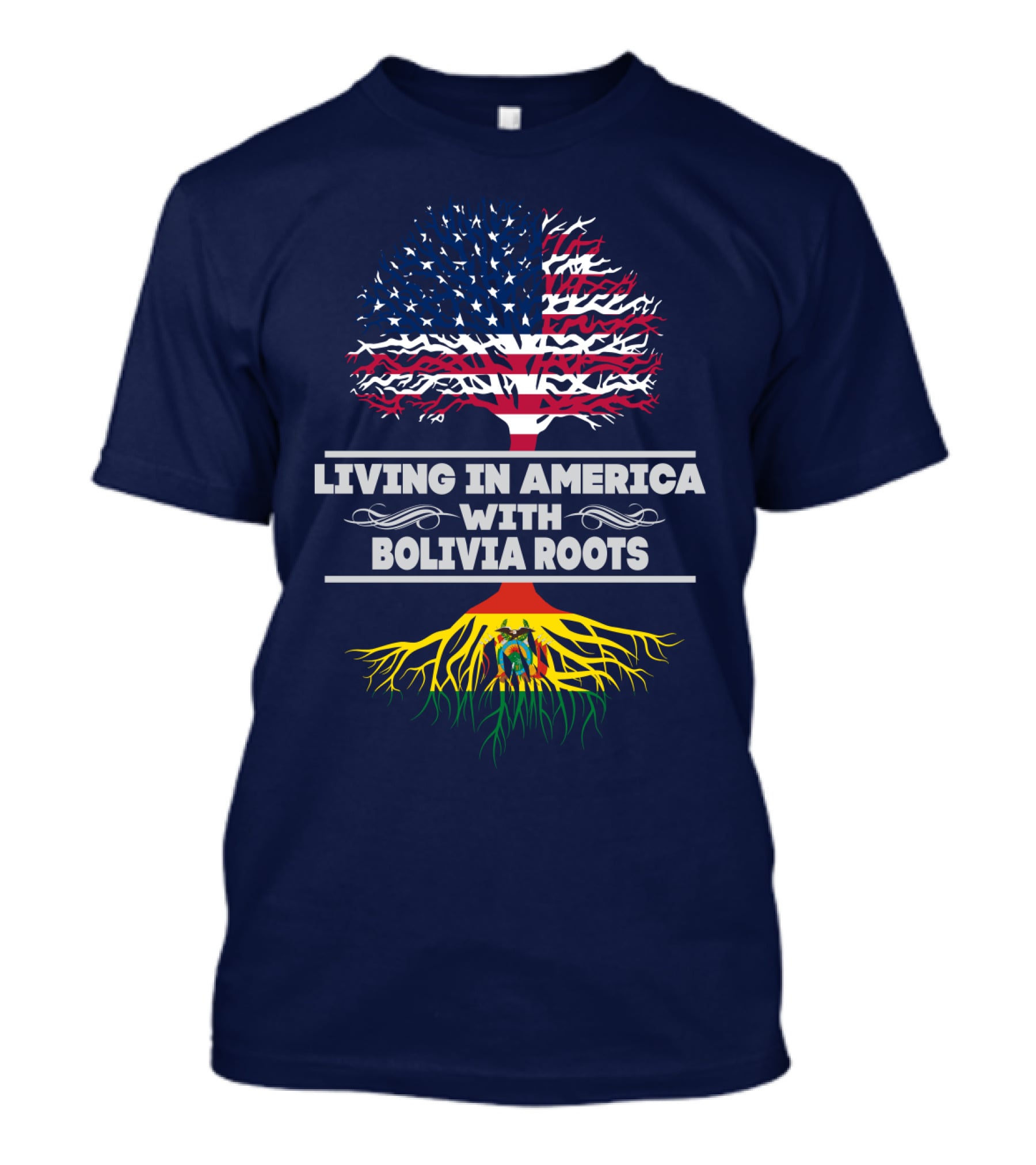 Living In America With Bolivia Roots American Flag Tree T-Shirt
