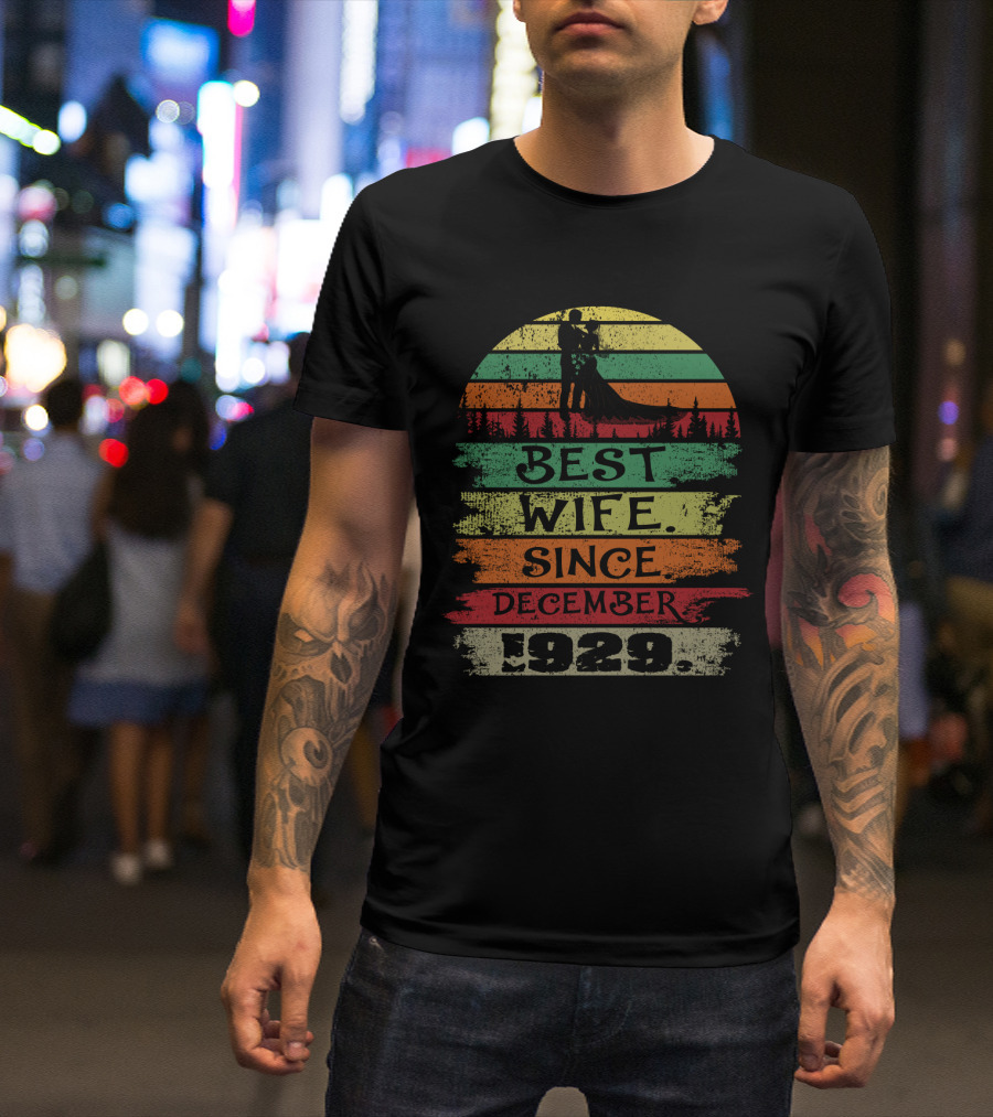 Best Wife Since December 1929 Vintage Silhouette Stripes T-Shirt
