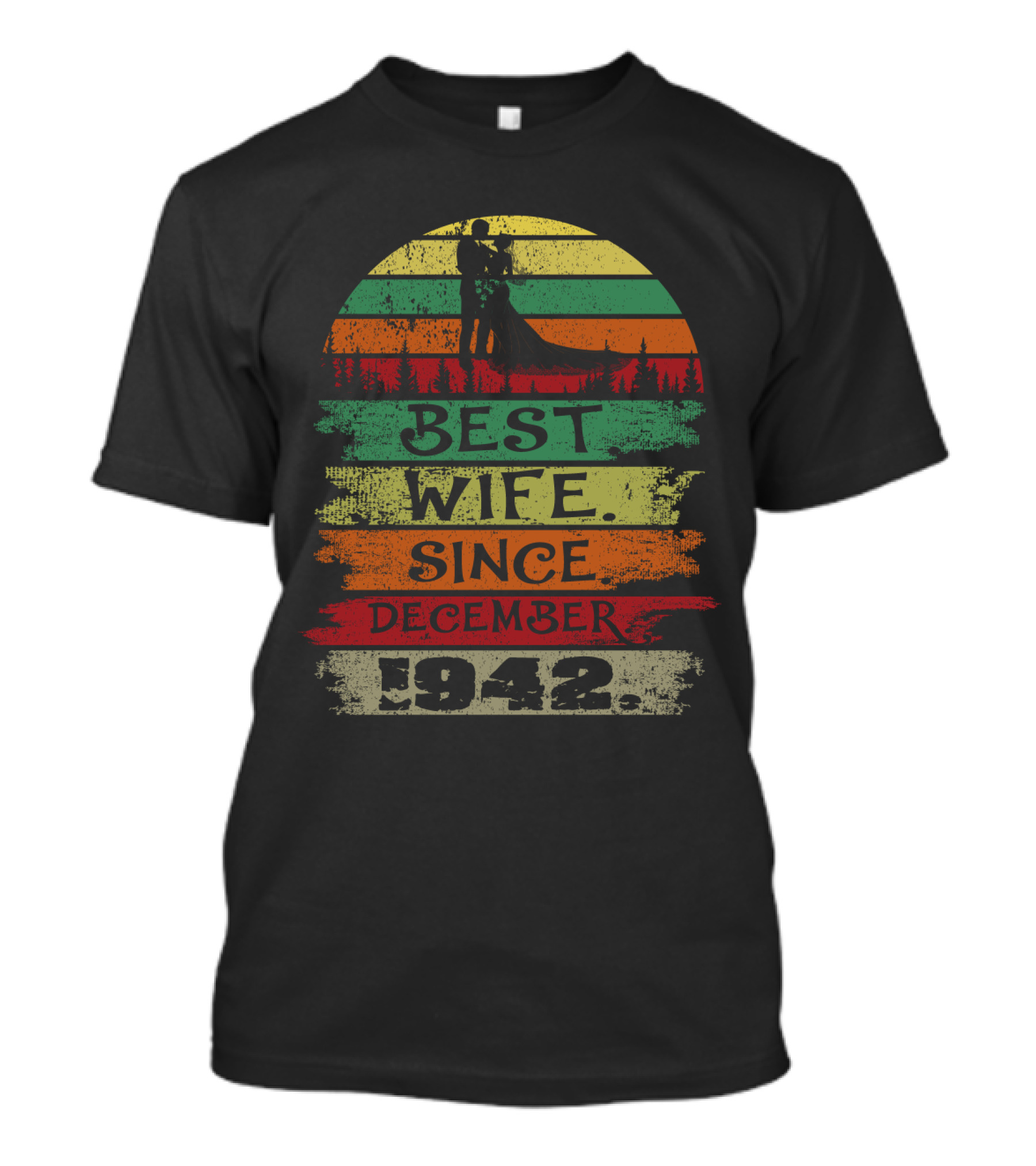 Best Wife Since December 1942 Vintage Silhouette Retro Sunset T-Shirt
