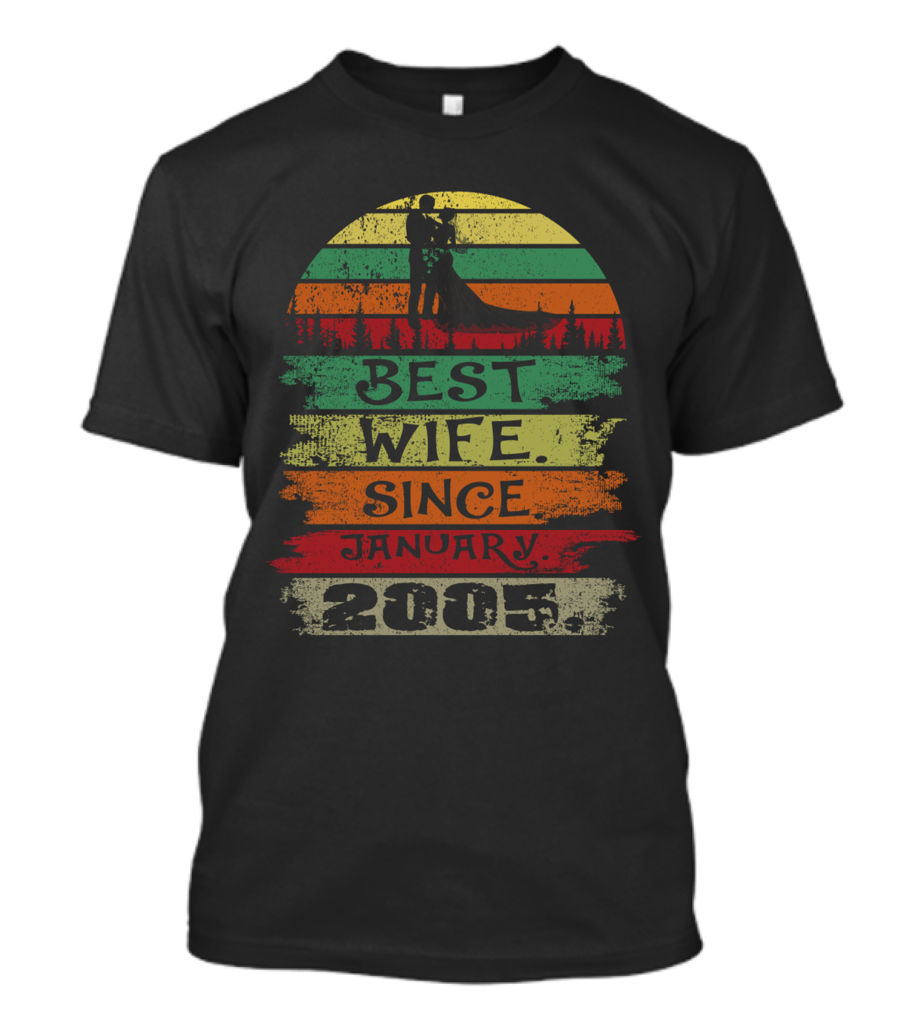 Best Wife Since January 2005 Vintage Retro Silhouette Sunset T-Shirt