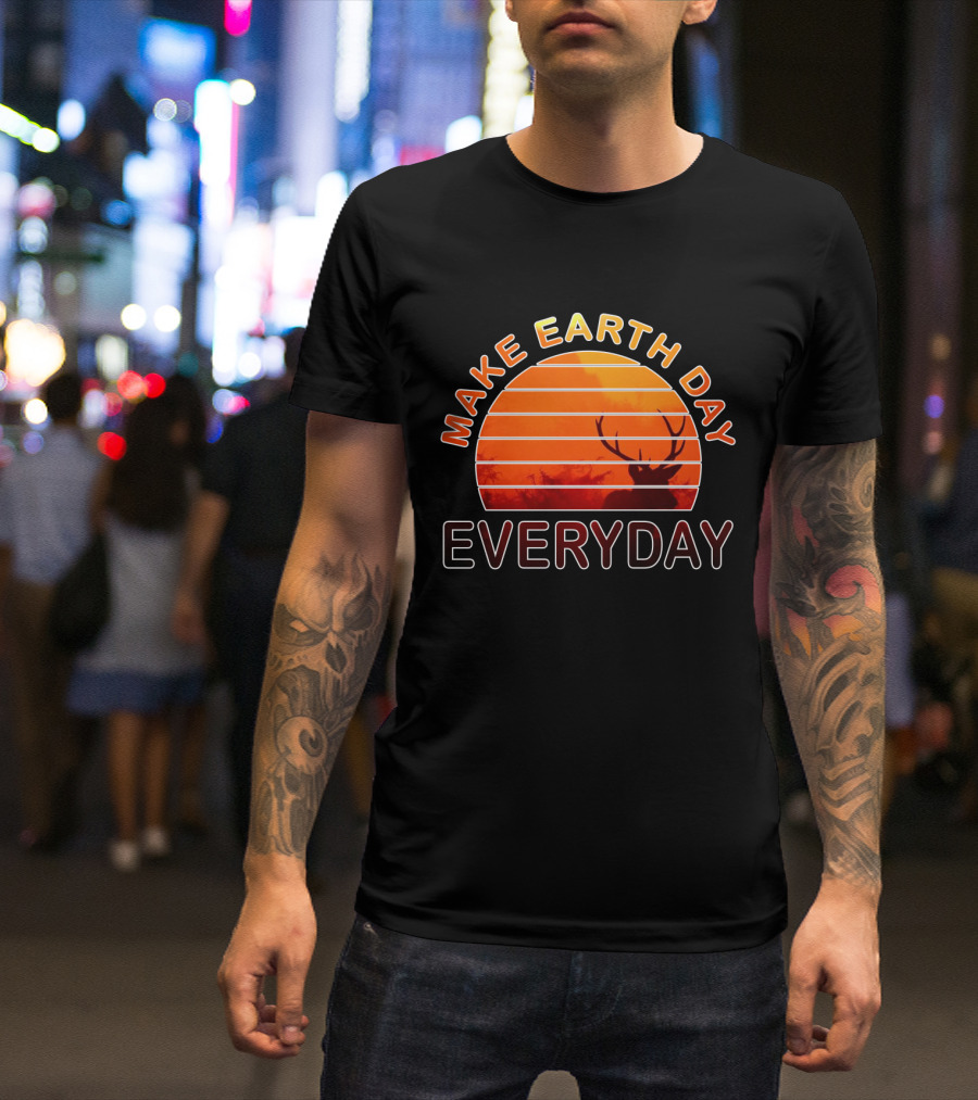 MAKE EARTH DAY EVERYDAY Sunset Deer Silhouette 50th Anniversary T-Shirt