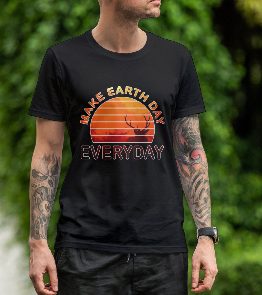 MAKE EARTH DAY EVERYDAY Sunset Deer Silhouette 50th Anniversary T-Shirt