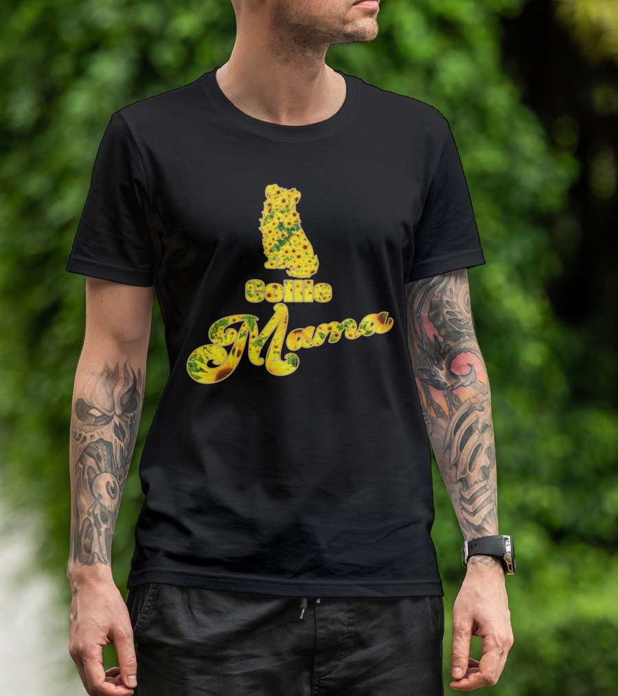 Collie Mama Sunflower Pattern Dog Lover Gift T-Shirt