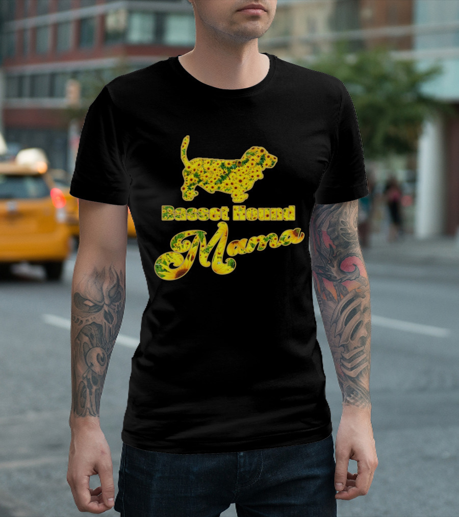 Basset Hound Mama Sunflower T-Shirt