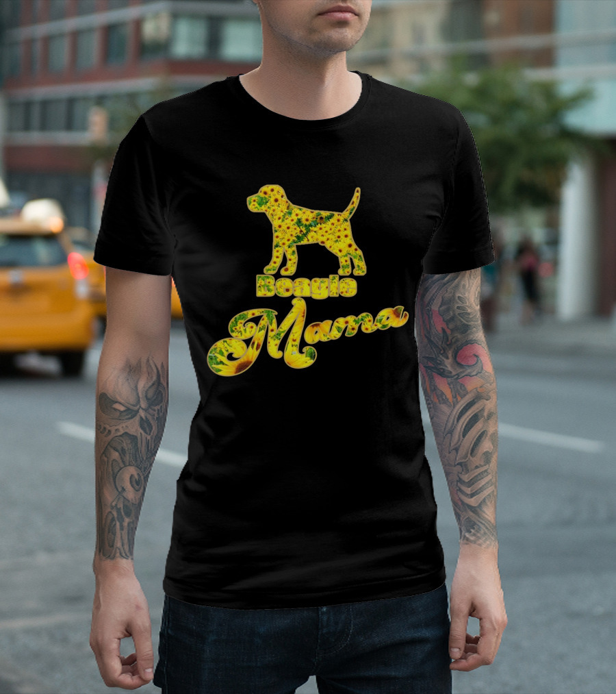 Beagle Mama Sunflower Pattern T-Shirt