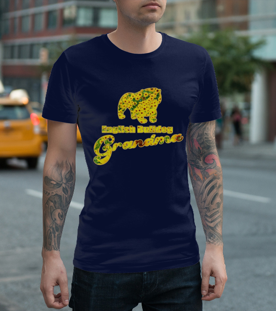 English Bulldog Grandma Sunflower T-Shirt