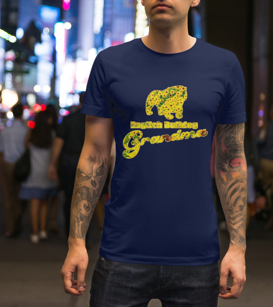 English Bulldog Grandma Sunflower T-Shirt