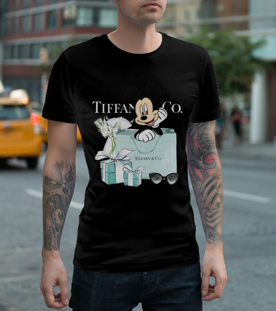 Tiffany and Co Mickey Mouse with Gift Boxes and Flowers T-Shirt