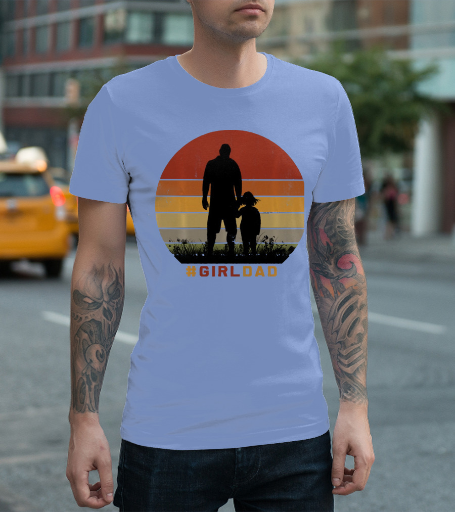 GirlDad Vintage Silhouette with Sunset Stripes T-Shirt