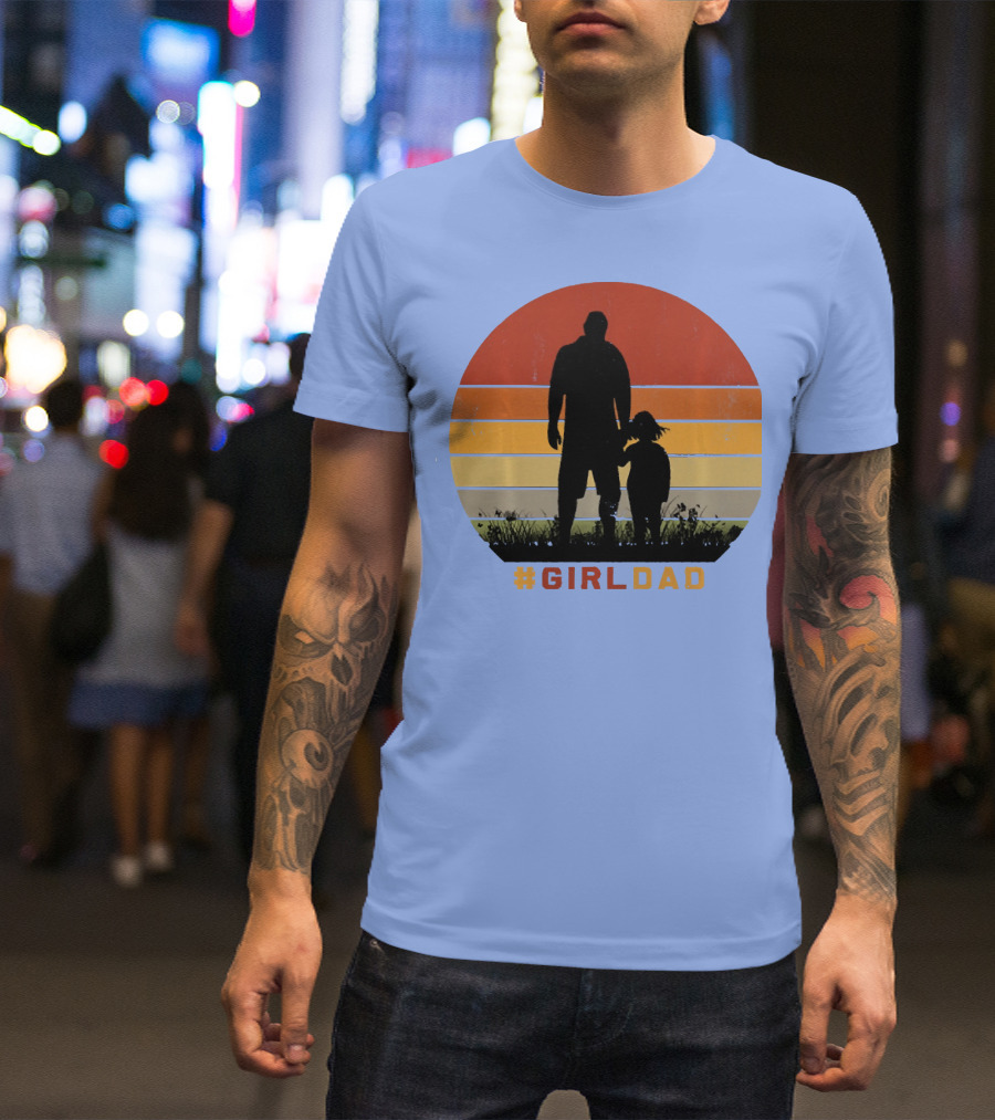 GirlDad Vintage Silhouette With Sunset Stripes T-Shirt