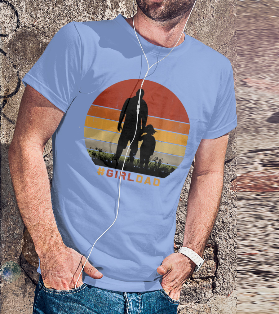 GirlDad Vintage Silhouette With Sunset Stripes T-Shirt