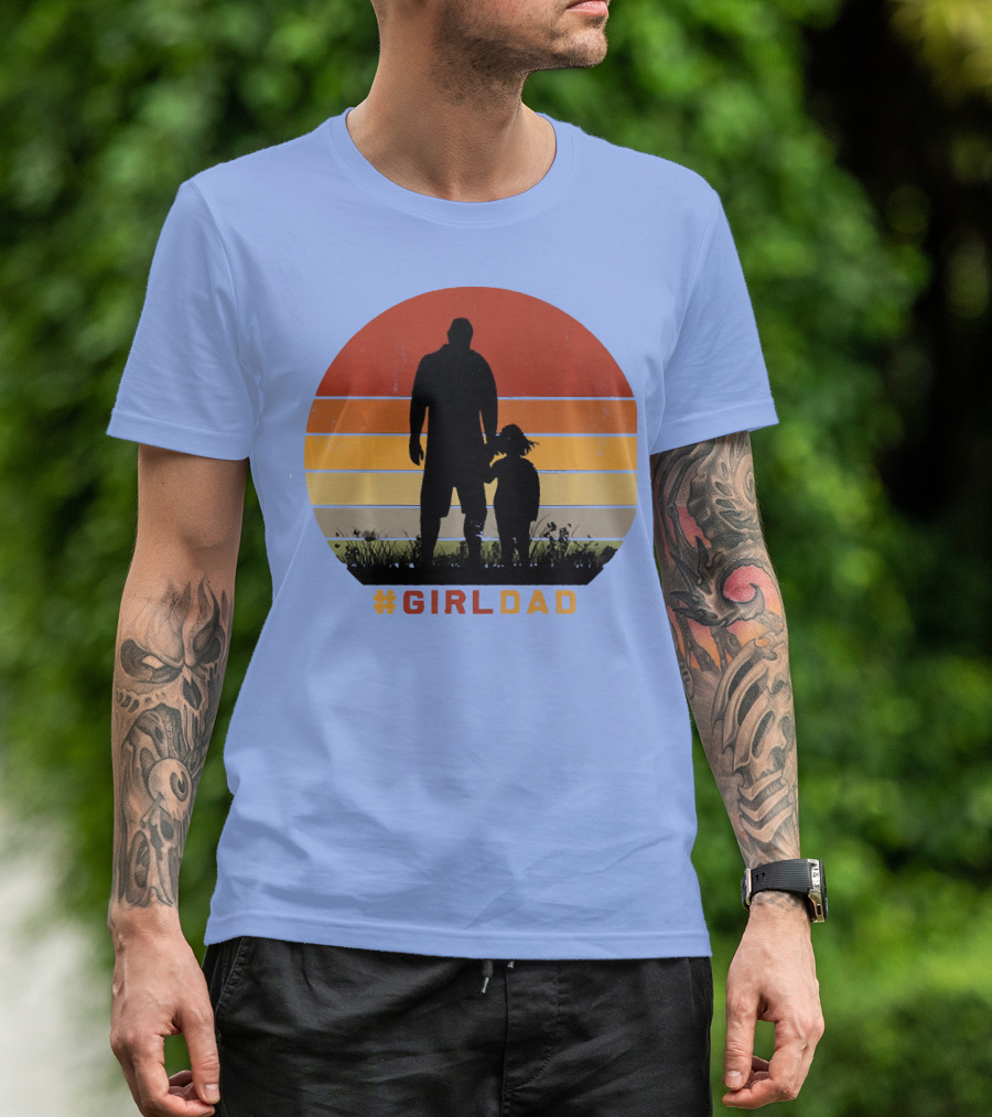 GirlDad Vintage Silhouette With Sunset Stripes T-Shirt