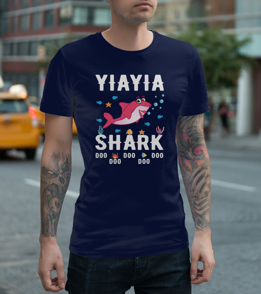 Yia Yia Shark Doo Doo Doo With Cute Pink Shark And Sea Creatures T-Shirt