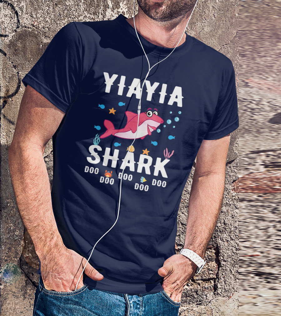 Yia Yia Shark Doo Doo Doo With Cute Pink Shark And Sea Creatures T-Shirt