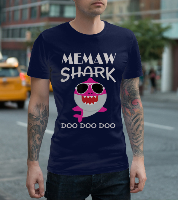 Memaw Shark Doo Doo Doo Sunglasses Pink Cartoon T-Shirt