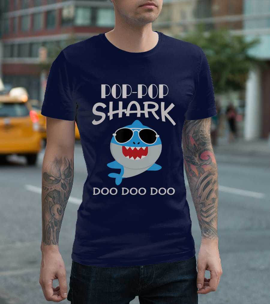 Pop Pop Shark Doo Doo Doo Sunglasses Fun T-Shirt
