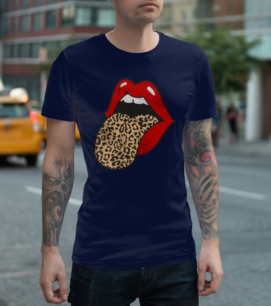 Red Lips Leopard Tongue Trendy Animal ASM T-Shirt