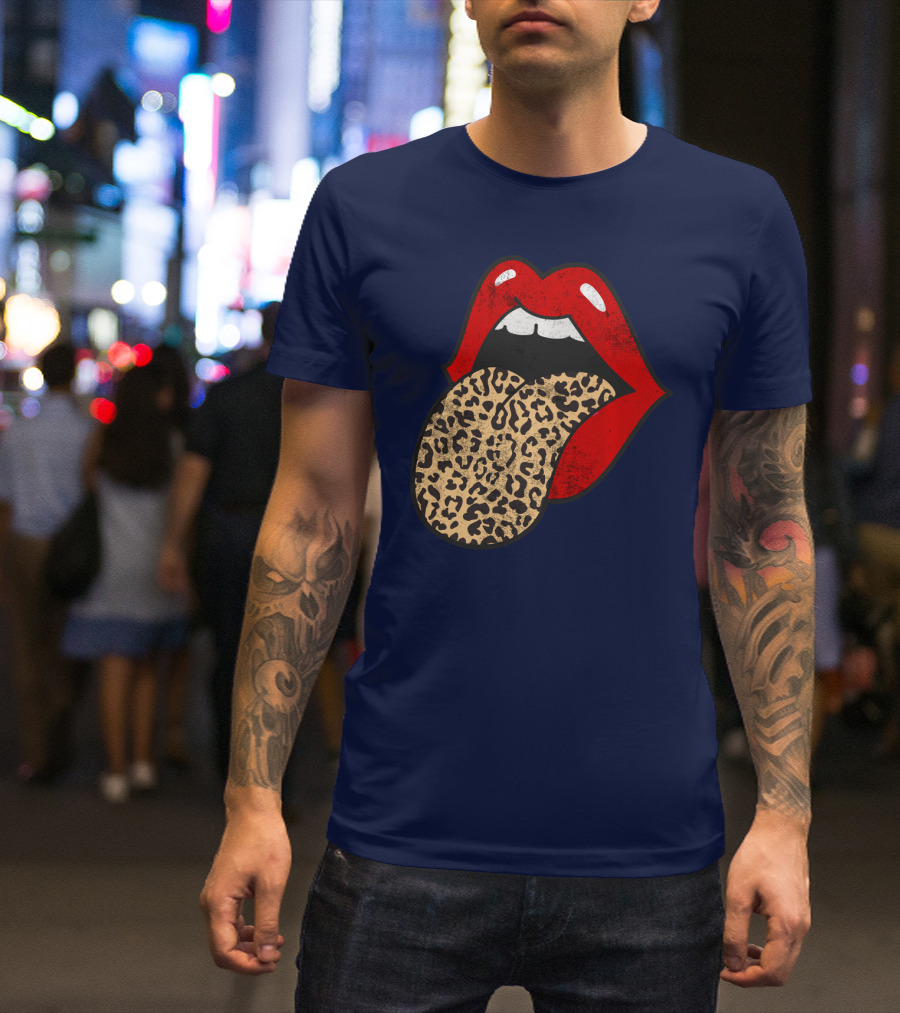 Red Lips Leopard Tongue Trendy Animal ASM T-Shirt