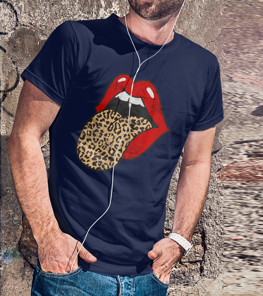 Red Lips Leopard Tongue Trendy Animal ASM T-Shirt