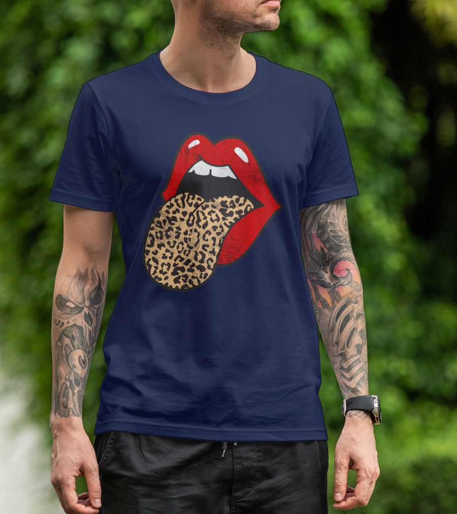 Red Lips Leopard Tongue Trendy Animal ASM T-Shirt