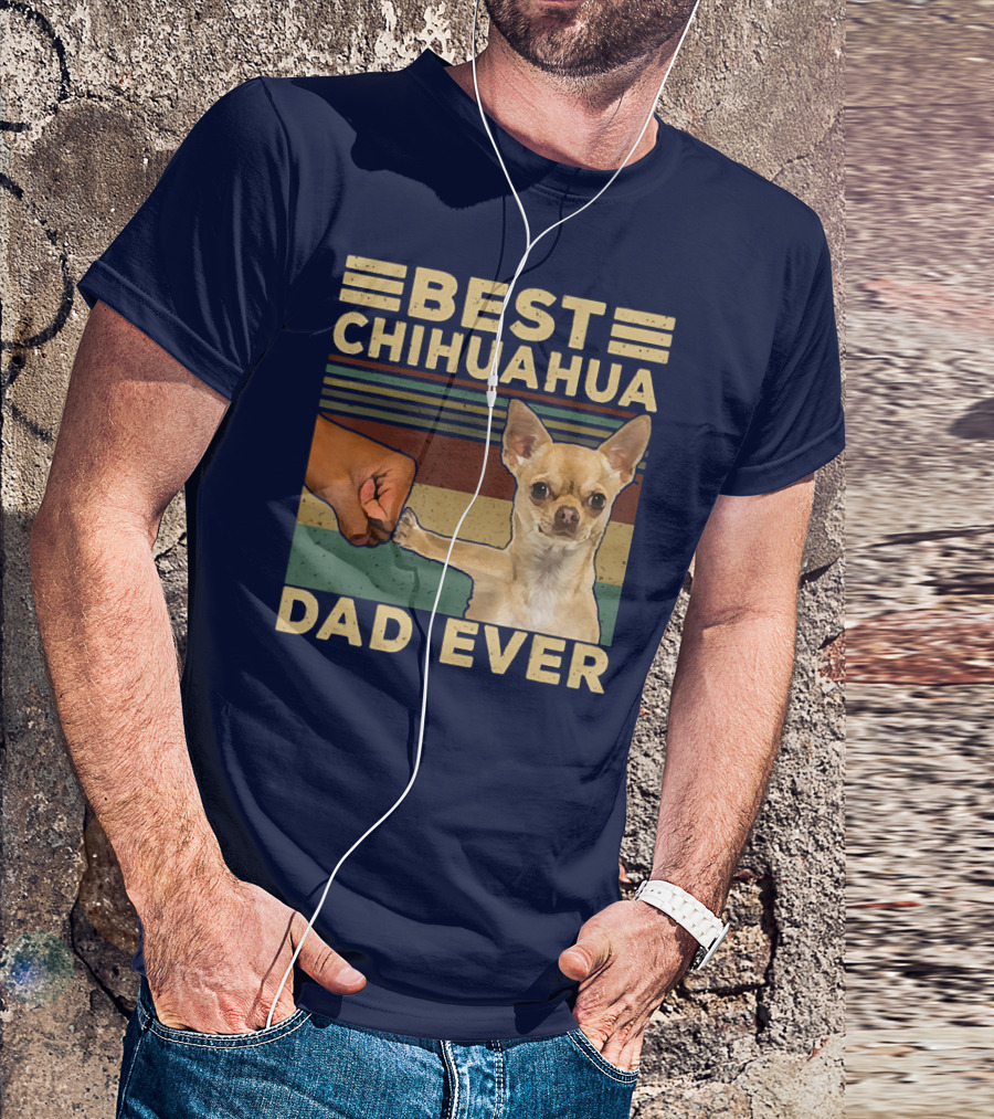 Best Chihuahua Dad Ever Vintage Retro Fist Bump T-Shirt