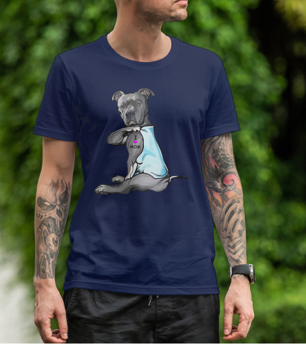 Funny Pitbull Dog I Love Mom Tattoo Trend Idea T-Shirt